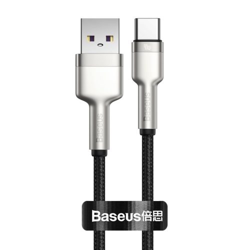 Baseus Calufe USB typu C - 100 cm, 13 ampéry, nabíjanie 66W, kovová hlava, kryt s korálkami - čierny