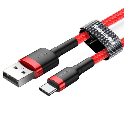 Prémiový kábel USB-Type C, Baseus - 1 meter, nabíjanie 3 Amp, kryt s guľkami - Červená