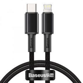   Baseus premium Type-C - kábel Lightning (Apple) - 1 meter, 20W nabíjanie, kevlarový kryt - čierny