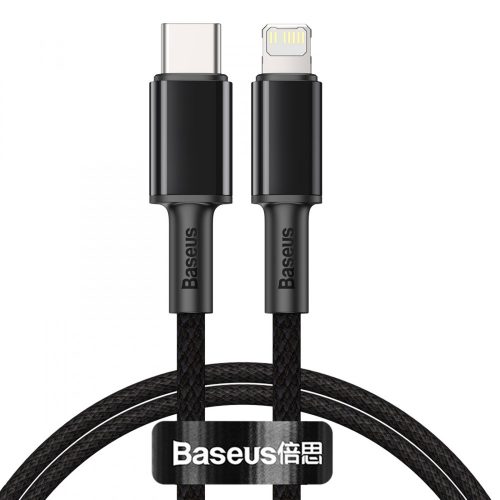 Baseus premium Type-C - kábel Lightning (Apple) - 1 meter, 20W nabíjanie, kevlarový kryt - čierny