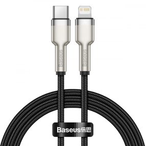   Baseus premium Type-C - kábel Lightning (Apple) - Kovová hlava, 25 cm, 20W nabíjanie, kevlarový kryt - čierny