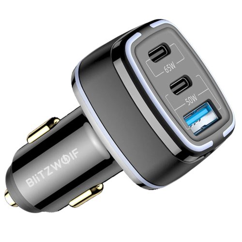 BlitzWolf® BW-BC4 – napájanie 115 W, 3 porty 65W/ 20W/ 30W USB PD rýchla nabíjačka do auta