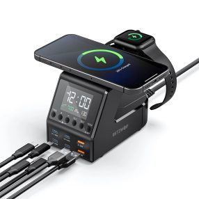   BlitzWolf® BW-FW10 – 240W stolná rýchlonabíjačka a budík, 6 USB nabíjacích portov (Type-C a USB-A) + bezdrôtové nabíjanie