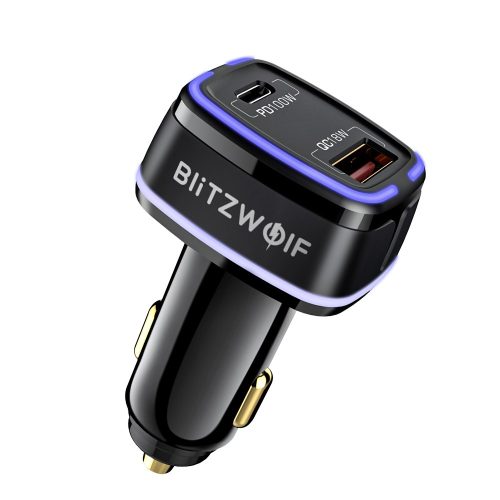 BlitzWolf® BW-SD8 nabíjačka do auta 118W - 18W QC3.0 + 100W PD3.0 s technológiami rýchleho nabíjania, LED osvetlenie