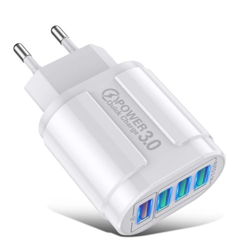 BlitzWolf® BK-385 - 4 porty USB-A, 48W nástenná rýchlonabíjačka - pre rýchle nabíjanie telefónov Android a Apple - Biela