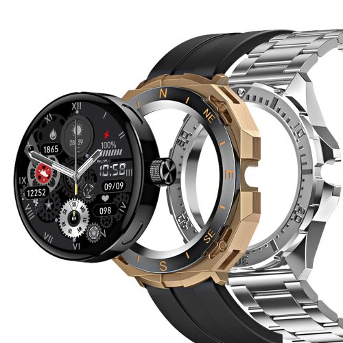 Blitzwolf® BW-AT3 Smart hodinky vymeniteľné puzdro + remienok (čierny silikón + strieborný kov) BT volanie a smart funkcie