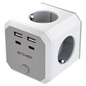   BlitzWolf® BW-EC2 - USB nabíjačka a rozbočovač na stenu: 4x 230V + 2xUSB-A & 2x USB-C nabíjacie porty