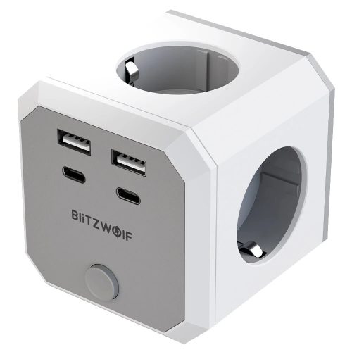 BlitzWolf® BW-EC2 - USB nabíjačka a rozbočovač na stenu: 4x 230V + 2xUSB-A & 2x USB-C nabíjacie porty