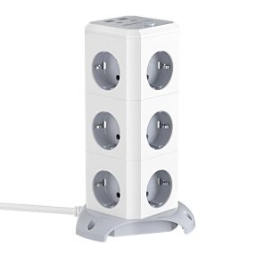   BlitzWolf® BW-EC3 – Stolová USB nabíjačka: 2x USB-A + 2x USB-C nabíjacie porty + 12x 230V výstupy