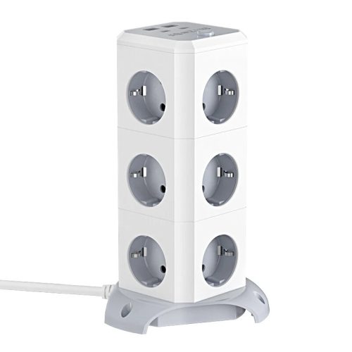BlitzWolf® BW-EC3 – Stolová USB nabíjačka: 2x USB-A + 2x USB-C nabíjacie porty + 12x 230V výstupy