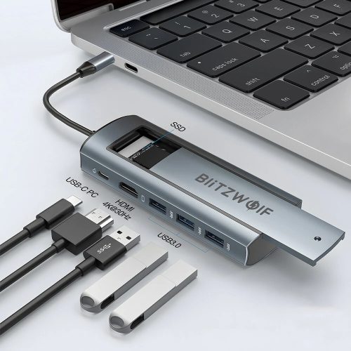 Blitzwolf BW-Neo TH13 USB HUB dokovacia stanica: 1x 4K@30Hz HDMI, 3x USB 3.0 5Gbps, PD100W, 1x M.2 SSD slot