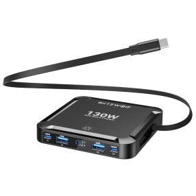   BlitzWolf® BW-S32 - 130W 5-portová (2xUSB-C + 3xUSB-A) rýchlonabíjacia stanica pre stolné počítače s digitálnym displejom
