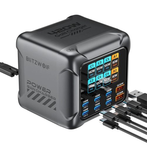 Blitzwolf® BW-S33 - 420W 8-portová (6xUSB-C + 2xUSB-A) rýchlonabíjacia stanica s digitálnym displejom