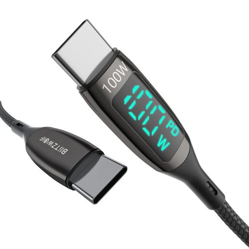 Kábel USB Type-C na Type-C – BlitzWolf® BW-TC23 – dĺžka 1,8 metra, LED displej, PD3.0 – 100W, nabíjanie 20V/5A