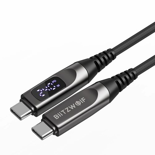 Kábel USB Type-C na Type-C – BlitzWolf® BW-TC25 – dĺžka 1,2 metra, LED displej, nabíjací výkon 240 W PD3.1