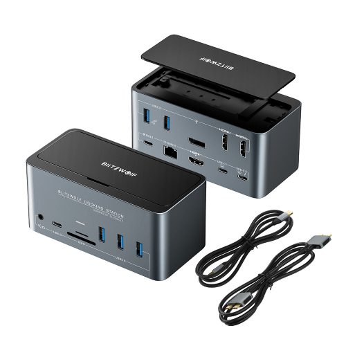 Blitzwolf USB HUB - BW-TH13 18 v jednom: M.2 SSD, podpora troch motorov, 4K HDMI, USB 3.0 5 Gbps, čítačka kariet SD, Jack, port LAN
