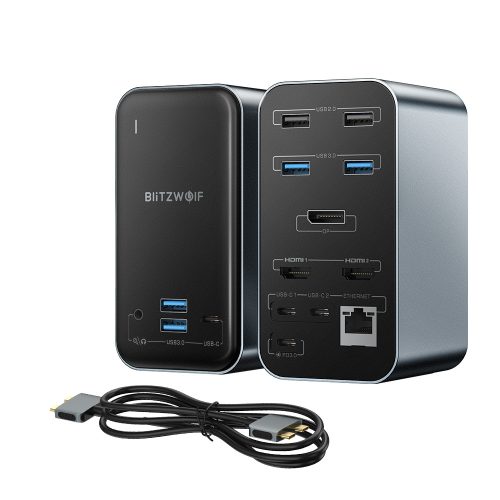 Dokovacia stanica USB Hub Blitzwolf BW -TH14 15 v jednom: trojitý 4K HDMI, rýchlosť USB 3.0 5 Gbps, 3,5 Jack, LAN port - Display port