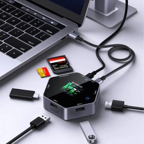   Blitzwolf BW-TH16 USB HUB dokovacia stanica: LCD displej, Type-C, USB3.1 Type-C 3.1, HDMI 4K @ 60Hz, sloty pre SD/TF karty, 100W PD