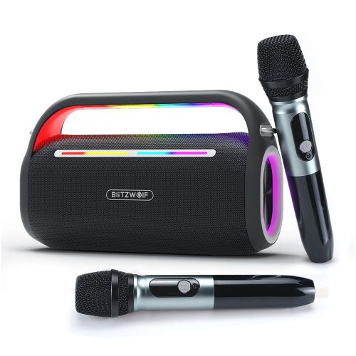 BlitzWolf® BW-WA7 - Karaoke sada s 2 mikrofónmi - 120W BT reproduktor, menič hlasu, 15 hodín používania, LED svetlá