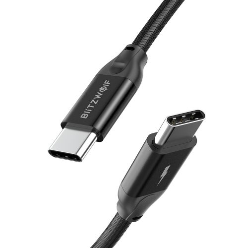 Kábel Blitzwolf BW-HDC3 Gen 2 USB C to USB C – 1 meter, 10Gb/s, 100W PD nabíjanie, 4K @ 60Hz video, kevlarový kryt – čierny