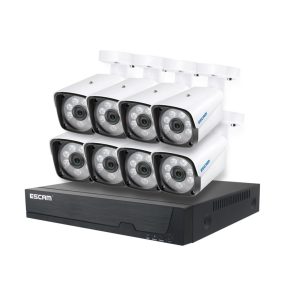   ESCAM PVR608 - 8 ks hliníkové puzdro, vonkajšia káblová (POE) IP kamera + centrálna jednotka (NVR): 1080P, detekcia človeka, IP66