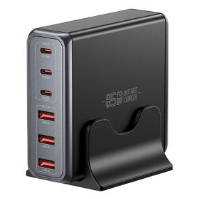   ESSAGER® DK-3C3A-85W - 85-wattová USB rýchlonabíjačka na stôl – 6 porty (3x Type-C + 23x USB-A) pre Android, Apple a Windows