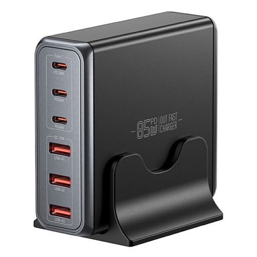 ESSAGER® DK-3C3A-85W - 85-wattová USB rýchlonabíjačka na stôl – 6 porty (3x Type-C + 23x USB-A) pre Android, Apple a Windows