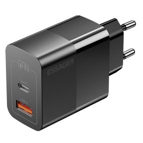   ESSAGER® ES-CD29 – 33-wattová USB rýchlonabíjačka do steny – 2 porty (1x typ C + 1x USB-A) pre Android, Apple a Windows