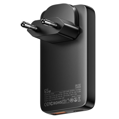 ESSAGER® ES-CD46 – 65 W, ultratenká USB nabíjačka do steny – 2 porty (1x Type-C + 1x USB-A) pre Android, Apple a Windows