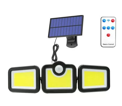 Solárna LED nástenná lampa Elfeland - samostatný solárny panel s 5 metrovým káblom, 3 hlavice, senzor pohybu, vodeodolná