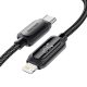 ESSAGER ES-X57 – 1 meter, kábel USB Type-C – Lightning. Digitálny displej, nabíjanie 29 W, perleťový látkový kryt.