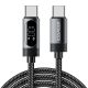 ESSAGER ES-X64 – 1 metre, kábel USB Type-C - Type-C. Digitálny displej, nabíjanie 100 W, perleťový látkový kryt.