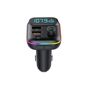   HiGi® - T70 zapaľovač cigariet FM vysielač a USB rýchla nabíjačka do auta: 1x USB Type-C + 1x USB-A