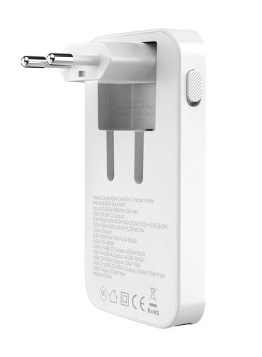 Tenká nabíjačka Mobile Origin® 65W GaN III - nástenná nabíjačka 65W GaN, 1xUSB-A + 2xUSB-C