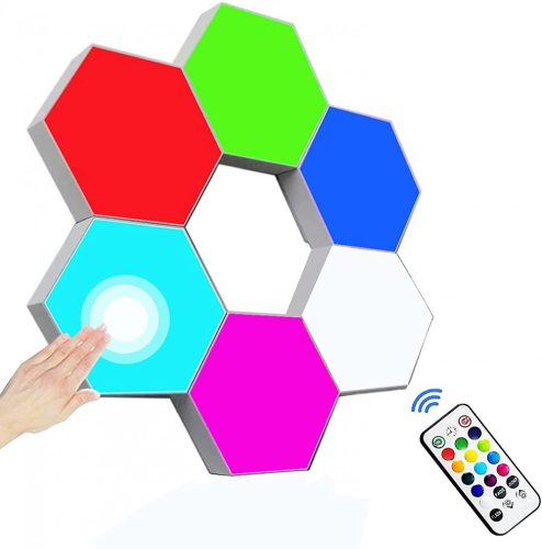 Farebné nástenné svietidlo Ningbo Hexagon - 10 ks, šesťhranný tvar, farba RGB, nástenné, diaľkové ovládanie + dotykové ovládanie