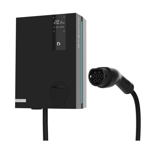 Raedian NEO 7kW AC Wallbox - Nástenná nabíjačka pre elektromobily, nastaviteľný výkon až 7kW, 5m kábel, Aplikácia, Bluetooth a ovládanie RFID kartou - Čierna