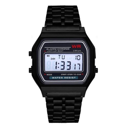 Retro kremenné hodinky - čierna farba, vodeodolné prevedenie (IP44), puzdro z nehrdzavejúcej ocele