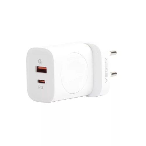 Veger W002 nástenná nabíjačka - 1x bezdrôtová (QI), 1x PD (20W) 1x USB nabíjačka (18W) - podpora protokolov PD3.0 / PPS / QC3.0