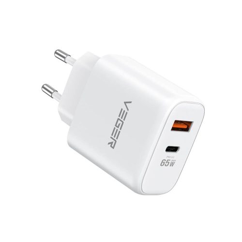 Veger 65W1A1C GaN: Duálny port, 65W GaN tech. USB rýchlonabíjačka (1x USB-C 65W + 1x USB-A 18W)