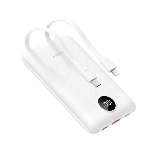 Powerbanka Veger C11 – 10000mAh – vstavané káble, LED indikátor nabíjania, 3x výstup pre rýchle nabíjanie (22,5 Watt) - Biela
