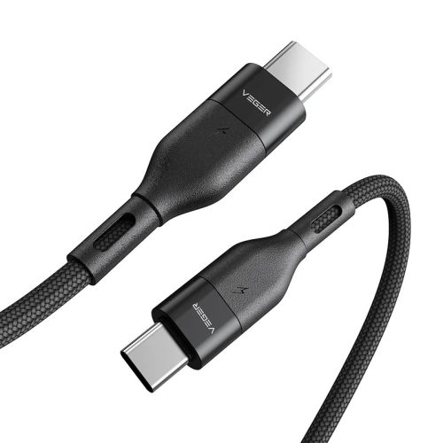 Veger CC01 – 60W USB Type-C – USB Type-C kábel – 120 cm, 60W nabíjanie, perleťový látkový obal – čierny