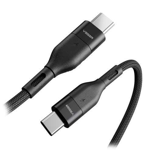 Veger CC02 – 100W USB Type-C – USB Type-C kábel – 150 cm, 100W nabíjanie, perleťový látkový obal – čierny