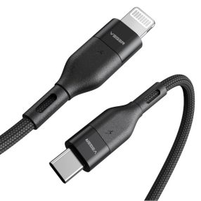   Veger CL01 - 3A USB Type-C - Apple Lightning kábel - 120 cm, nabíjanie 3A, kevlarový (perleťový) kryt - čierny