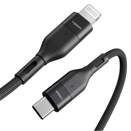 Veger CL01 - 3A USB Type-C - Apple Lightning kábel - 120 cm, nabíjanie 3A, kevlarový (perleťový) kryt - čierny