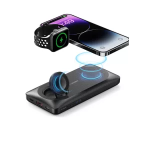   Veger MagMulti – magnetická duálna bezdrôtová nabíjačka Power Bank 3 v 1: 10 000 mAh, nabíjanie 4 zariadení súčasne, kompaktná veľkosť a hmotnosť – čierna