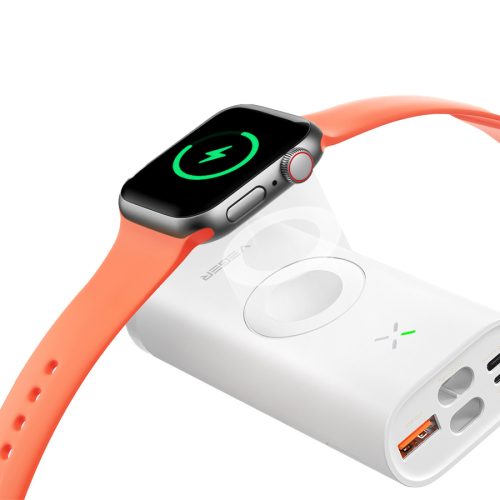 VEGER W1162S MagFan portable battery - 10000 mAh, built-in cable and for charging Apple Watch and all QI devices, white