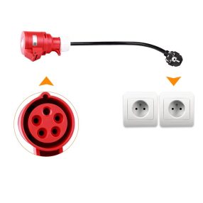   1fázový na 3fázový konvertorový kábel, pre nabíjanie elektromobilu - 1fázová 1x16A (3,7Kw) zásuvka v stene na 3x16A (11Kw) konvertor