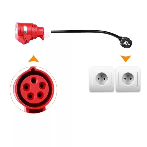 3fázový na 1 fázový konvertorový kábel, pre nabíjanie elektromobilu - 1fázová 1x16A (3,7Kw) zásuvka v stene na 3x16A (11Kw) konvertor