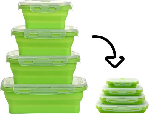 Skladacia sada silikónových boxov na potraviny bez obsahu BPA - 4 ks, skladacie - Zelená