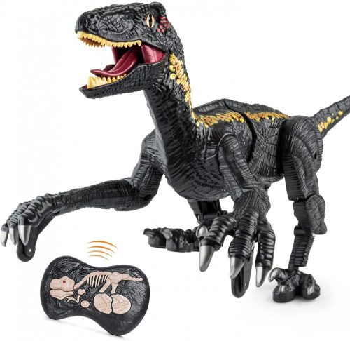 Dinosaurová hračka na diaľkové ovládanie - svetelné a zvukové efekty, demo režim, dĺžka 30 cm, dlhá hracia doba - čierna